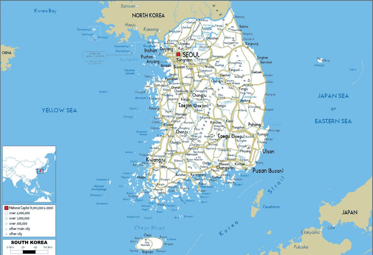 Grote kaart van Zuid-Korea (ROK)
