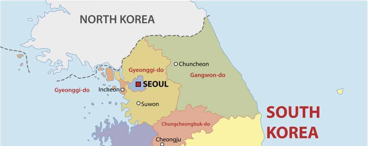 Kaart van het noorden van Zuid-Korea (ROK)