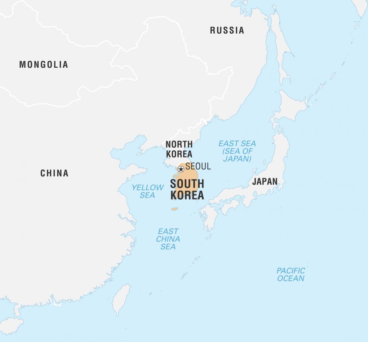 Kaart van Zuid-Korea (ROK) en aangrenzende landen