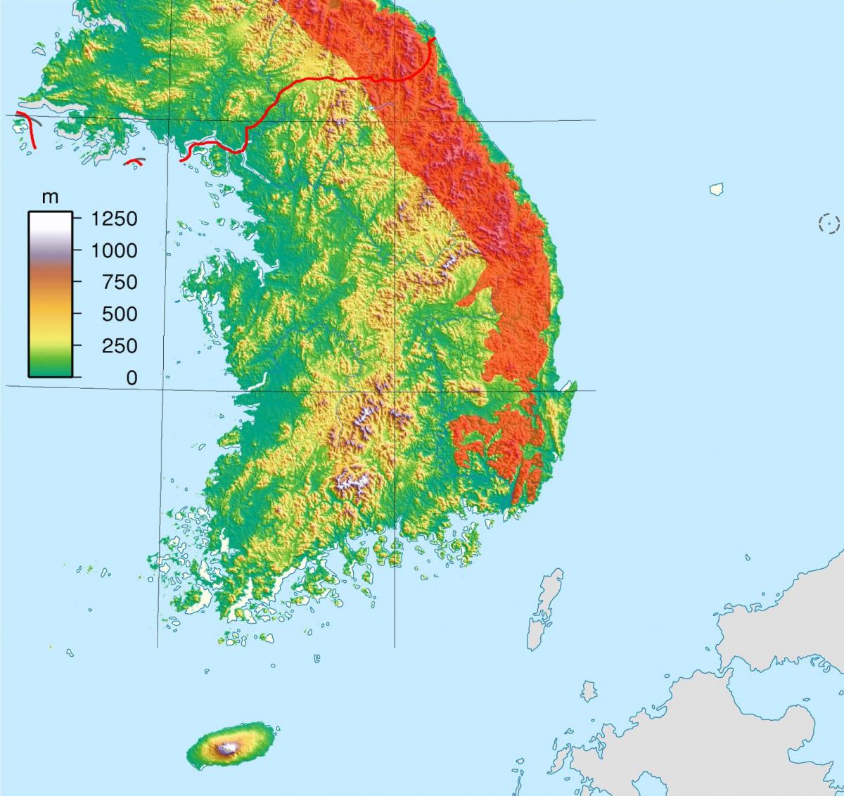 Zuid-Korea (ROK) hoogtekaart