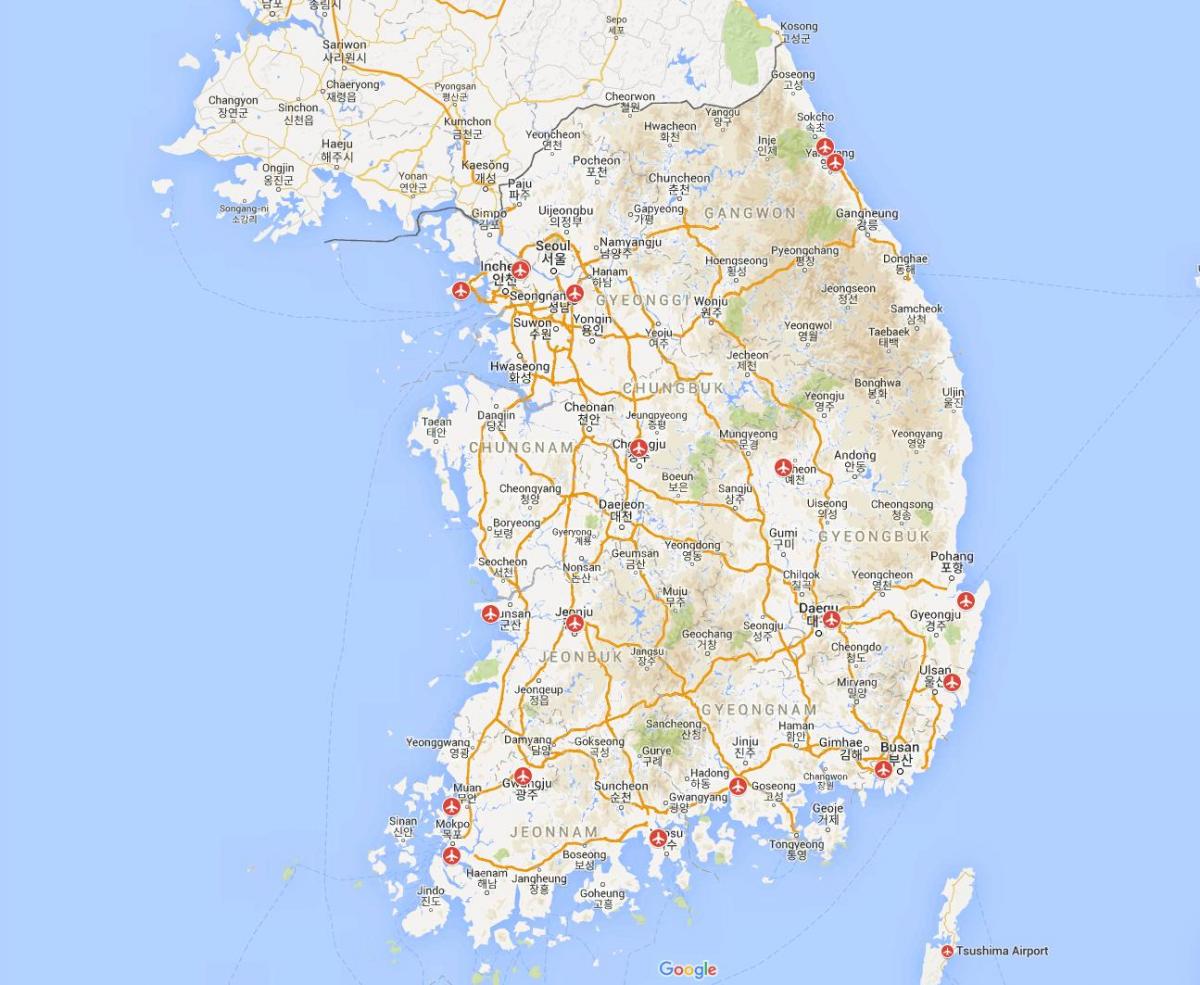Kaart van de luchthavens van Zuid-Korea (ROK)