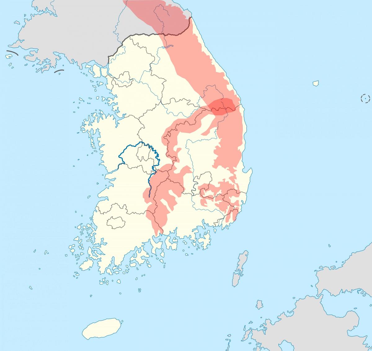 Bergen in Zuid-Korea (ROK) kaart