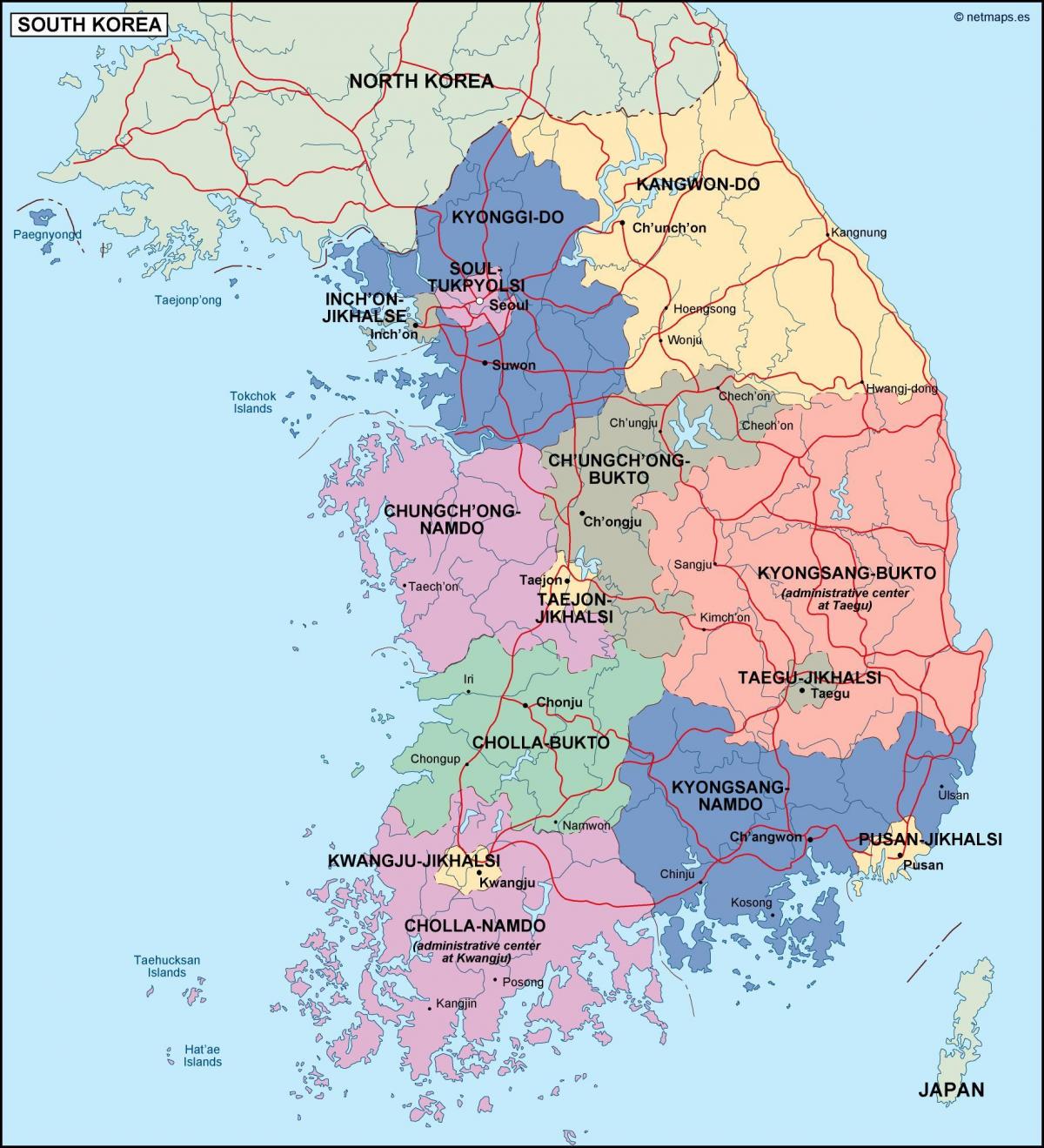 Zuid-Korea (ROK) administratieve kaart