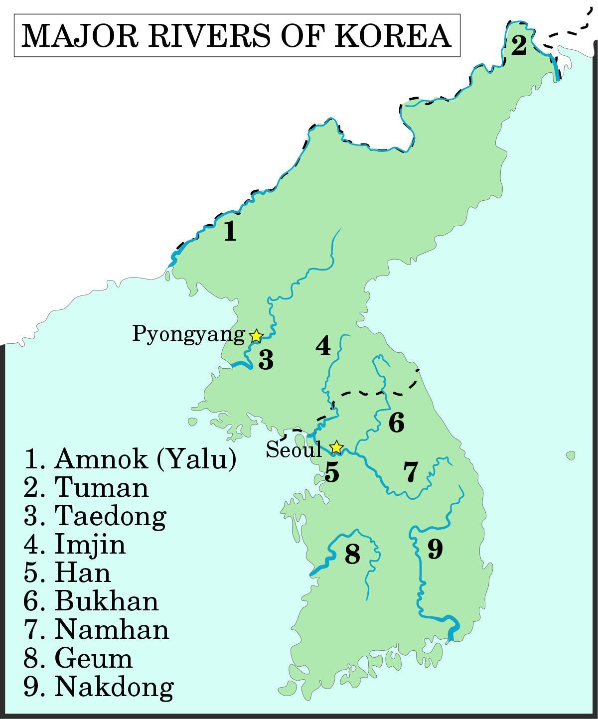 Rivieren in Zuid-Korea (ROK) kaart